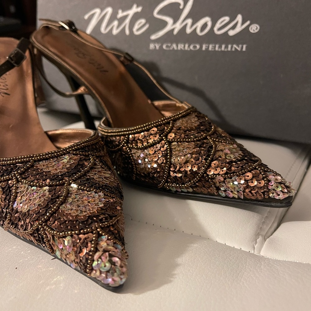 CARLO FELLINI Beaded Back Sling Sandals